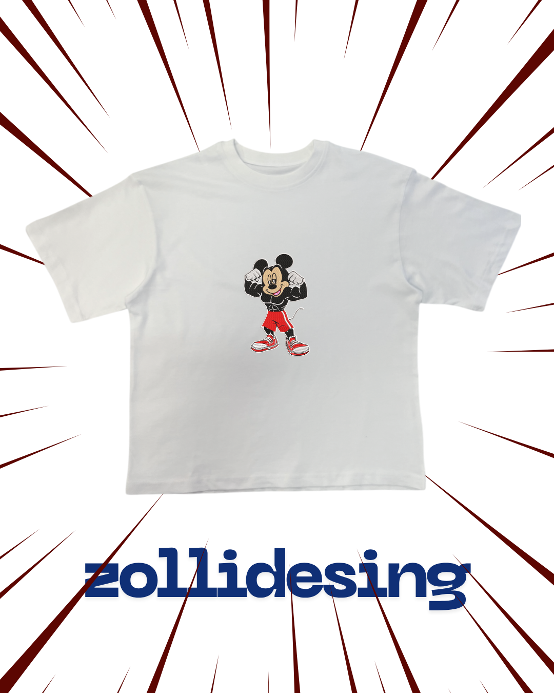 Kaslı Mickey Mouse Nakışlı Oversize Tişört 💪🐭