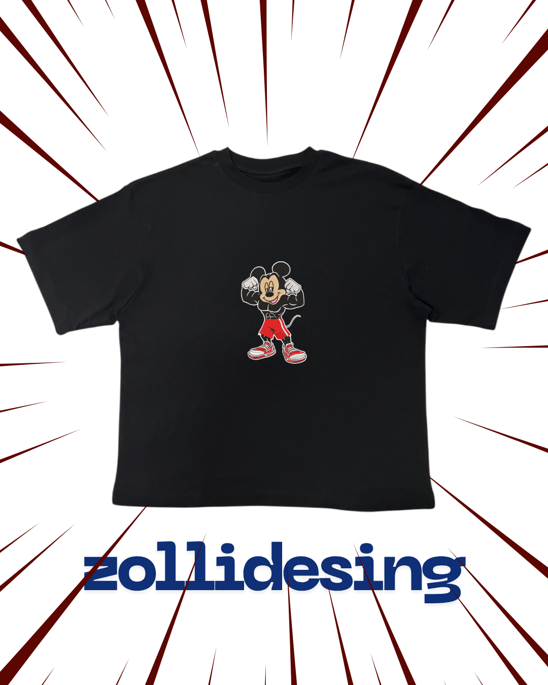 Kaslı Mickey Mouse Nakışlı Oversize Tişört 💪🐭