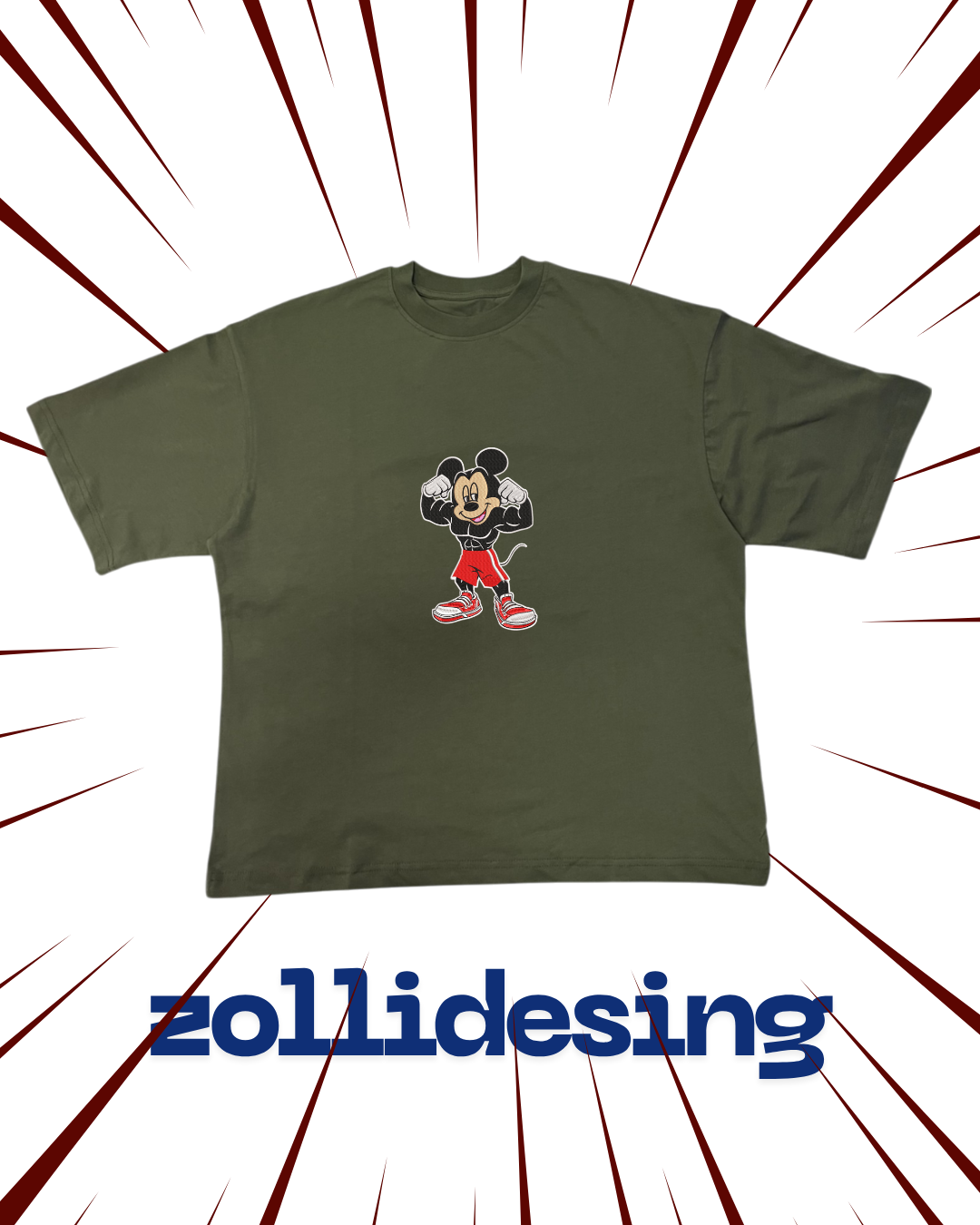 Kaslı Mickey Mouse Nakışlı Oversize Tişört 💪🐭