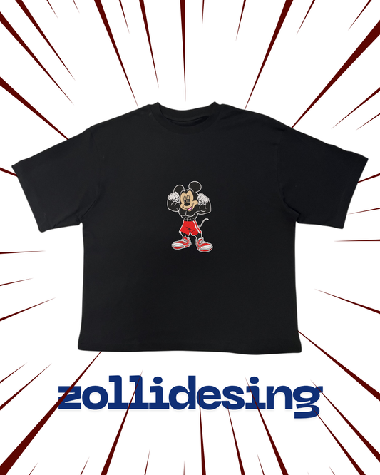 Kaslı Mickey Mouse Nakışlı Oversize Tişört 💪🐭
